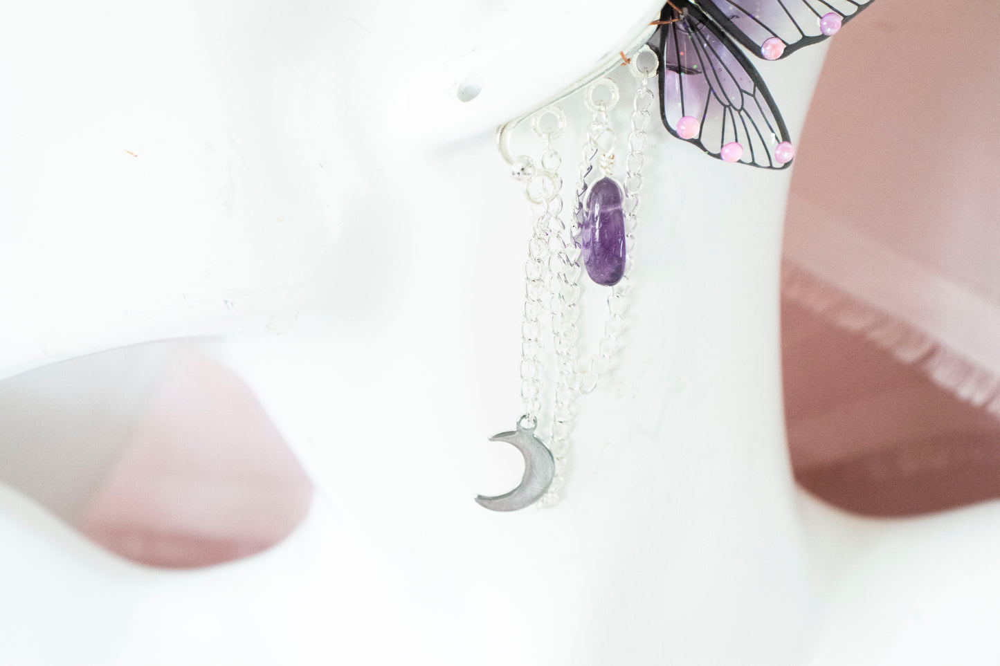 Silver + Purple Moon + Crystal Fairy Wing Ear Cuffs