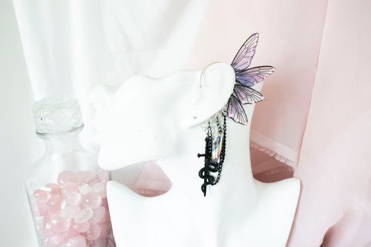 Black + Purple Snake + Crystal Fairy Wing Ear Cuffs
