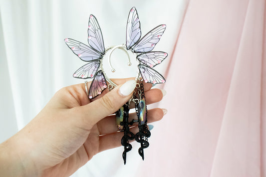 Black + Purple Snake + Crystal Fairy Wing Ear Cuffs