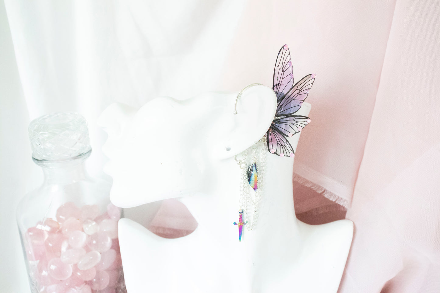 Silver + Purple Dagger + Crystal Fairy Wing Ear Cuffs