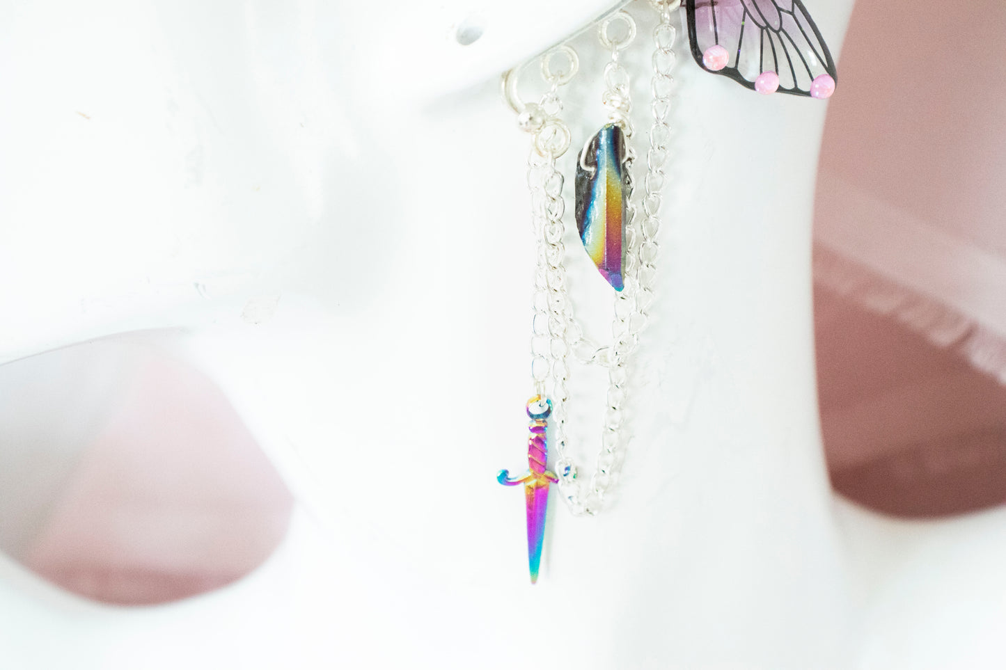 Silver + Purple Dagger + Crystal Fairy Wing Ear Cuffs