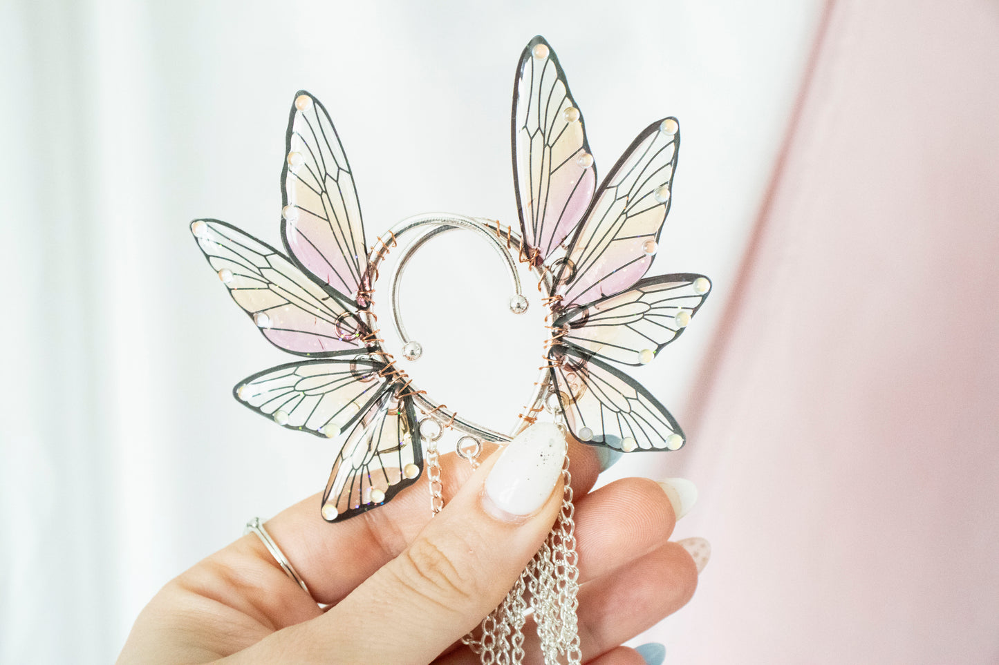 Silver + Sunset Moon Fairy Wing Ear Cuffs