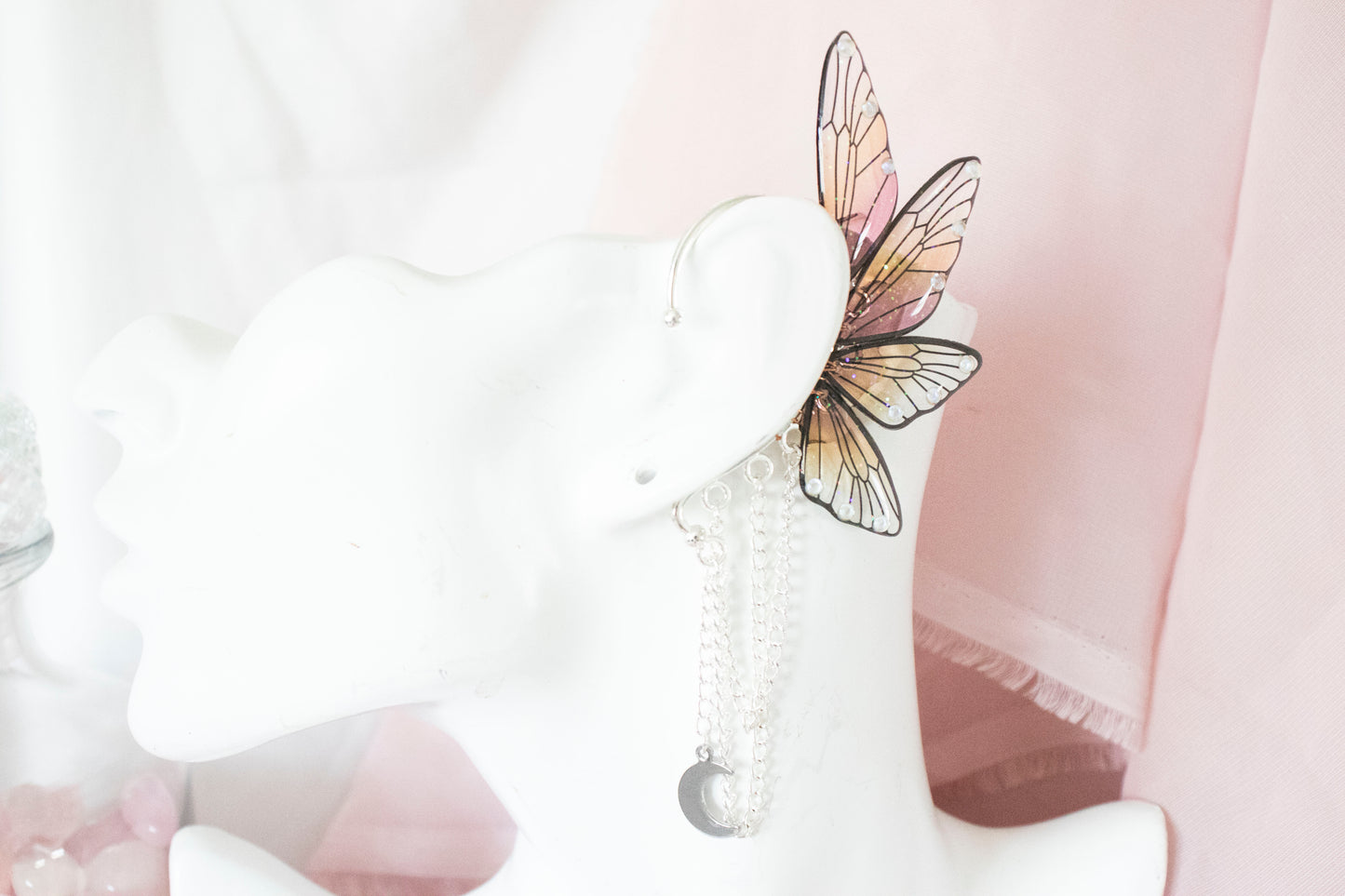 Silver + Sunset Moon Fairy Wing Ear Cuffs