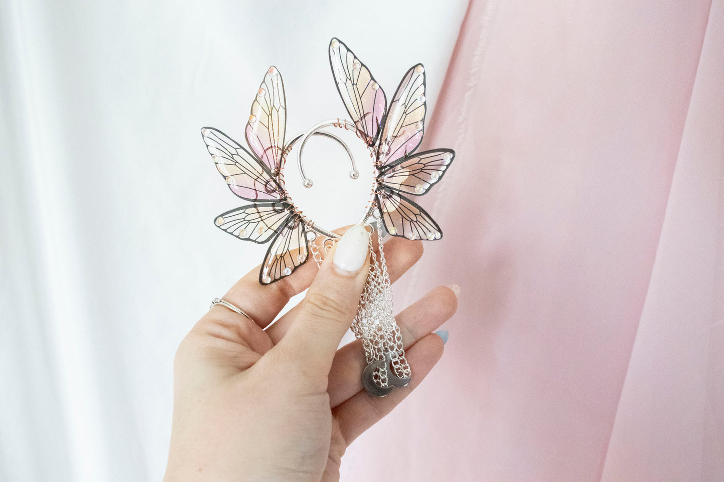 Silver + Sunset Moon Fairy Wing Ear Cuffs
