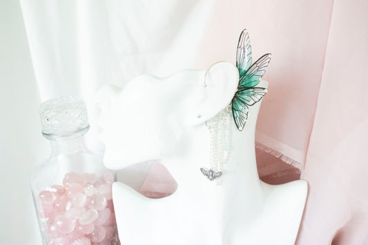Silver + Teal Moth + Crystals Fairy Wing Ear Cuffs (Copy)