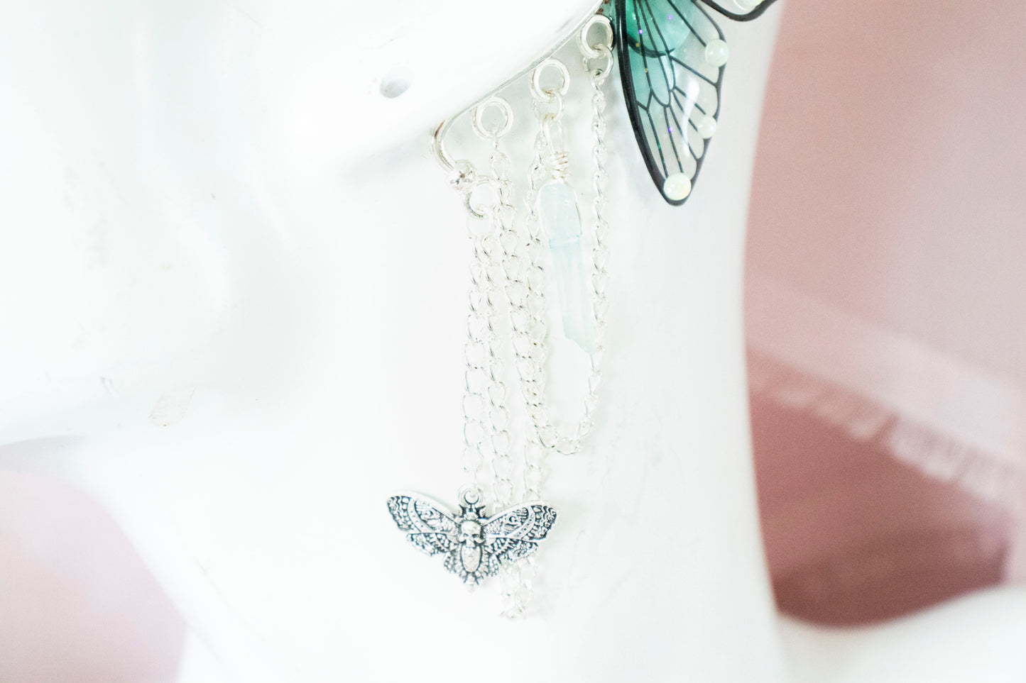 Silver + Teal Moth + Crystals Fairy Wing Ear Cuffs (Copy)