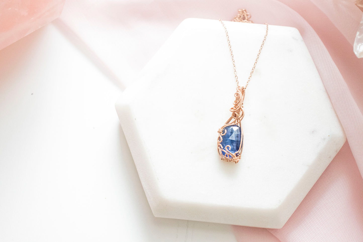 Kyanite Water Elemental Pendant (14k Rose Gold Fill)