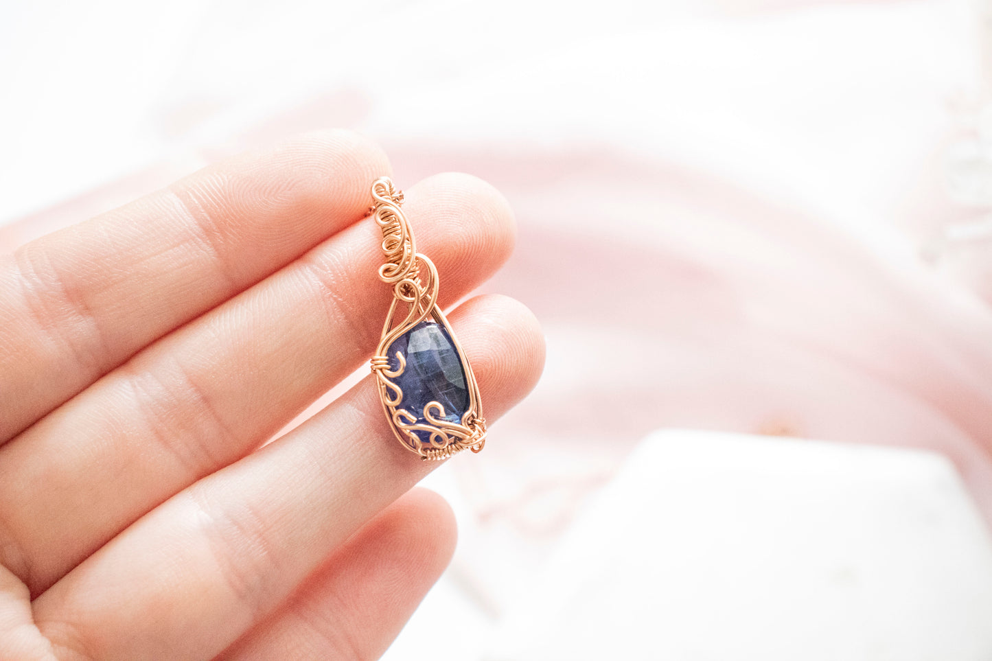 Kyanite Water Elemental Pendant (14k Rose Gold Fill)