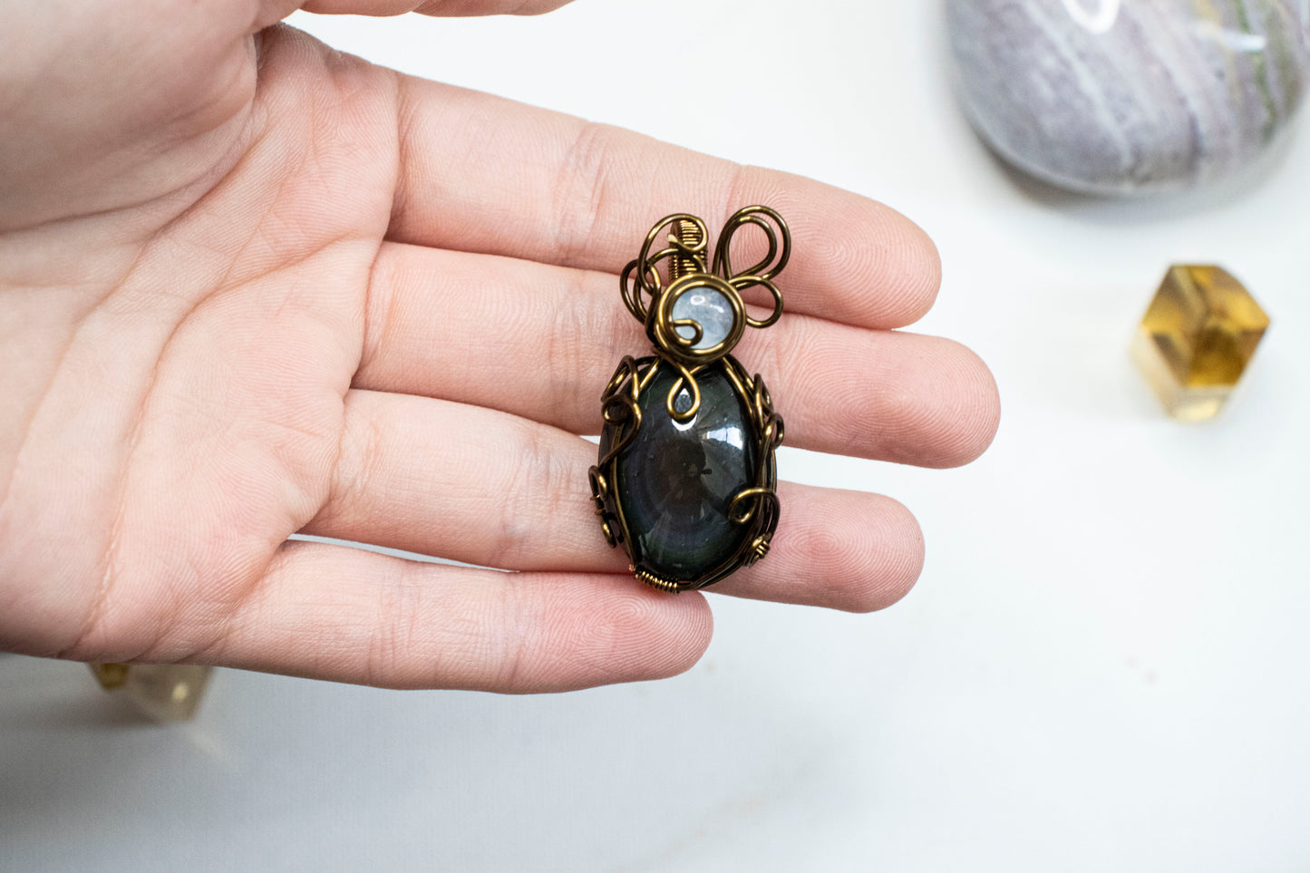 Rainbow Obsidian and Moonstone Pendant