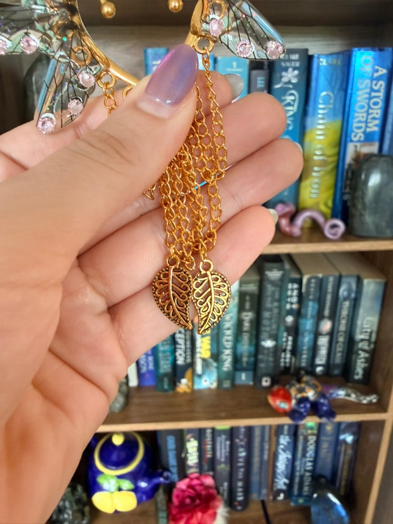Gold + Brown Leaf Fairy Wing Ear Cuffs