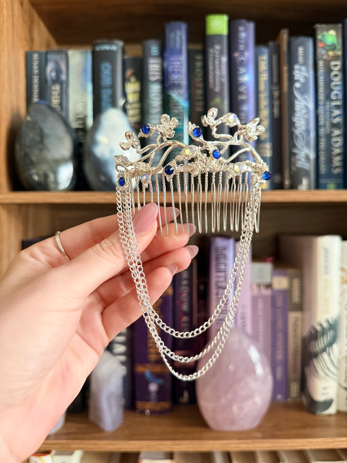 Silver + Blue Garden Hair Comb