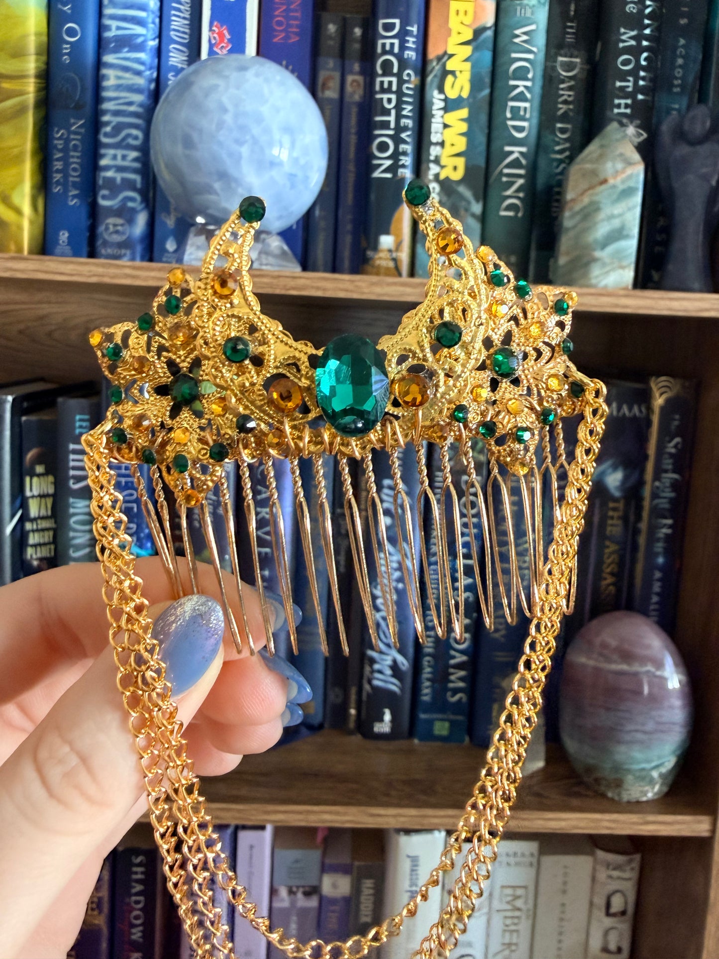 Gold + Green Moon Hair Comb