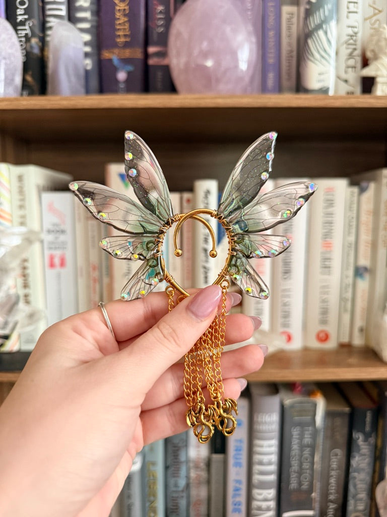 Gold + Green Dragon Fairy Wing Ear Cuffs