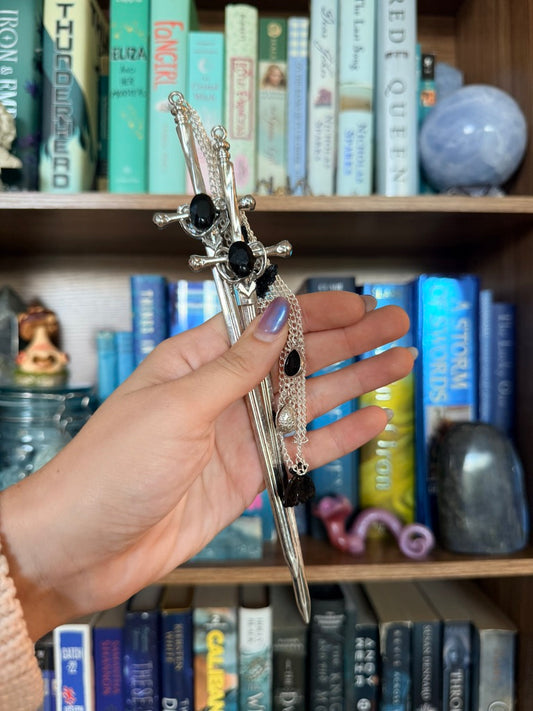 Silver + Black Luna Moth Double Hair Swords