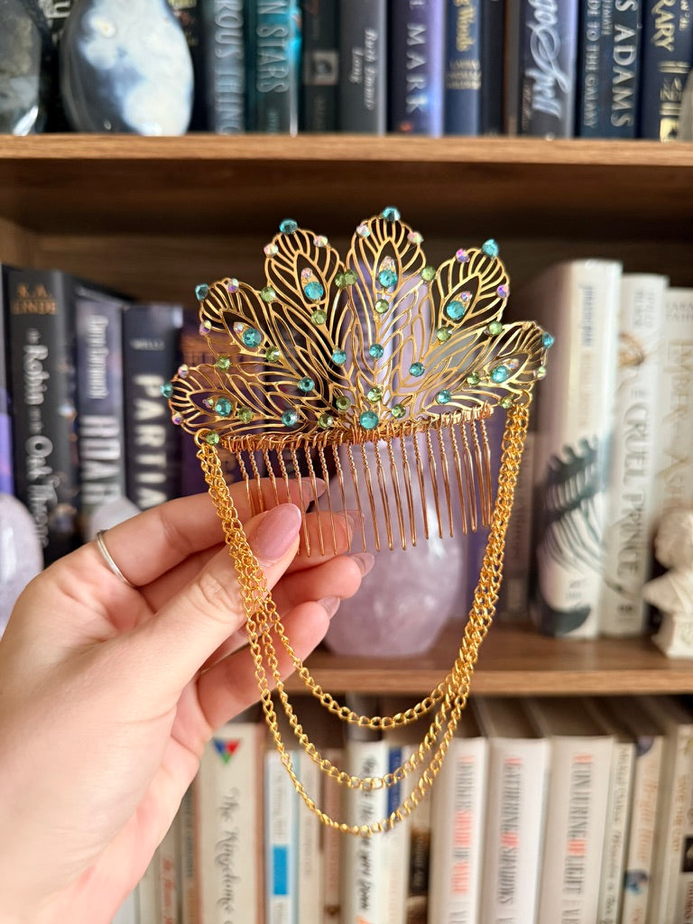 Gold + Ocean Spray Feather Hair Comb