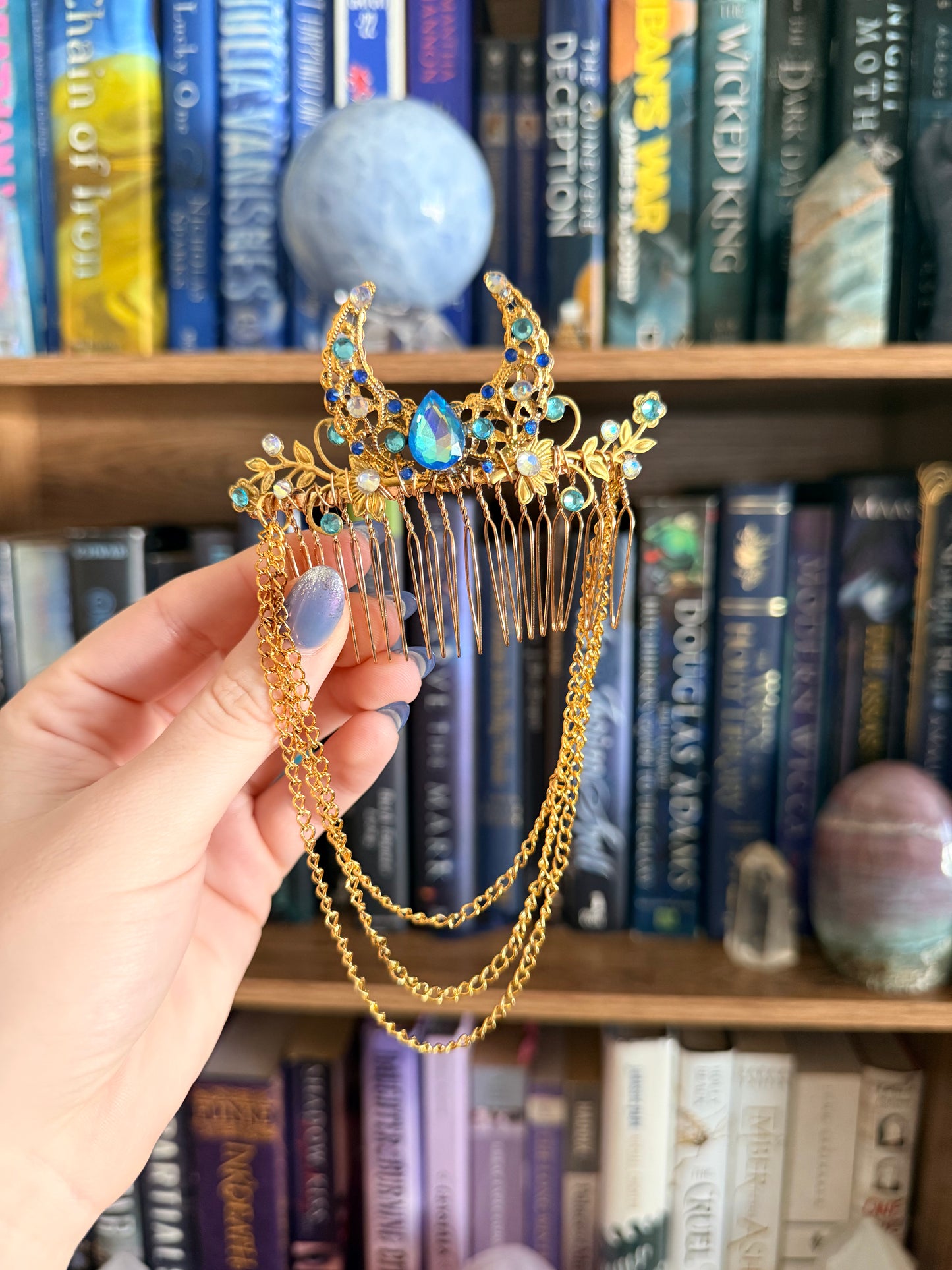 Gold + Light Blue Moon Hair Comb
