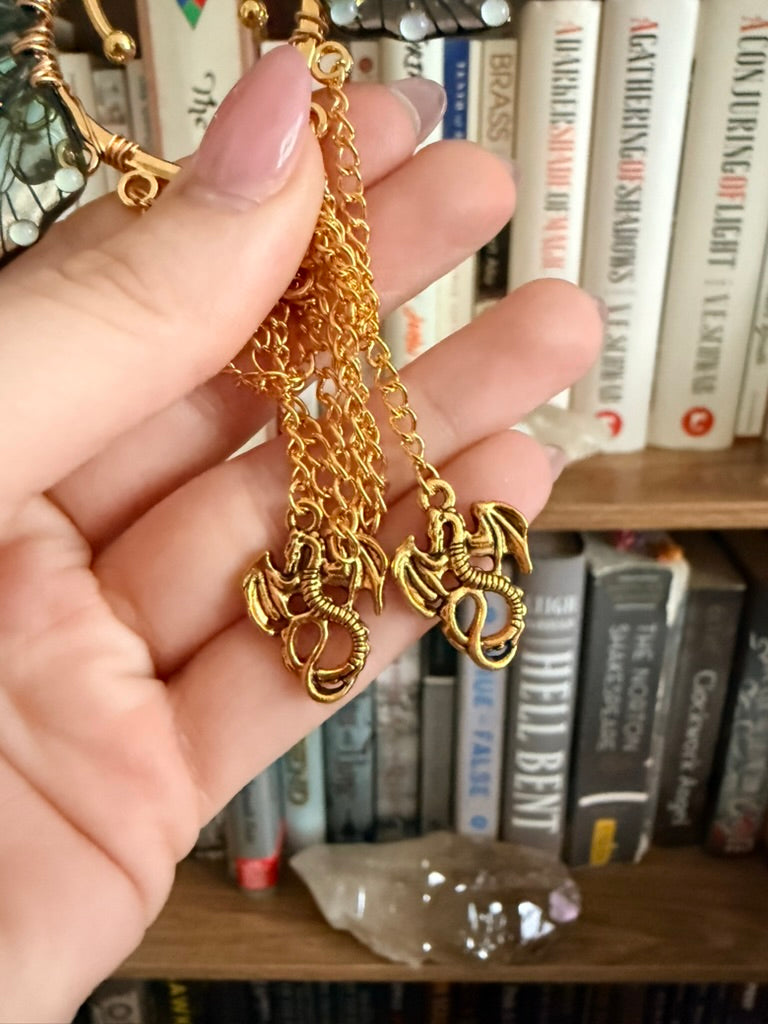 Gold + Teal Dragon Fairy Wing Ear Cuffs