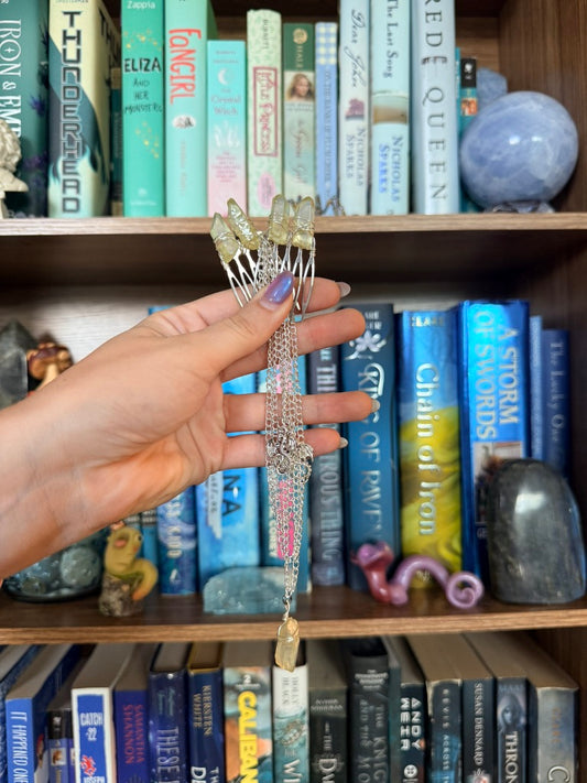 Silver + Yellow Quartz Crystal Hair Chains