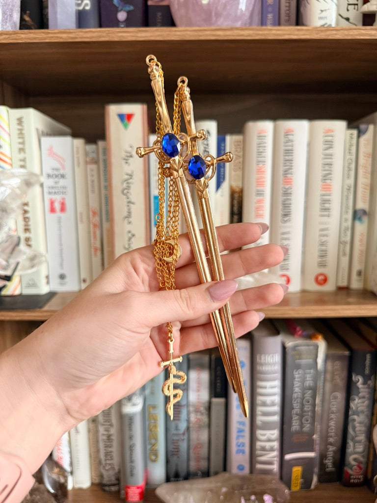 Gold + Blue Snake Double Hair Swords