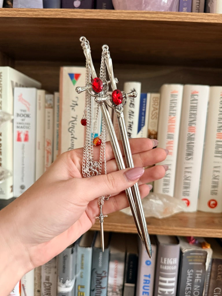 Silver + Red Dragonslayer Double Hair Swords