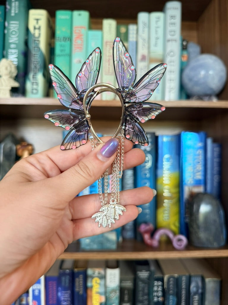 Silver + Purple Bee Fairy Wing Ear Cuffs