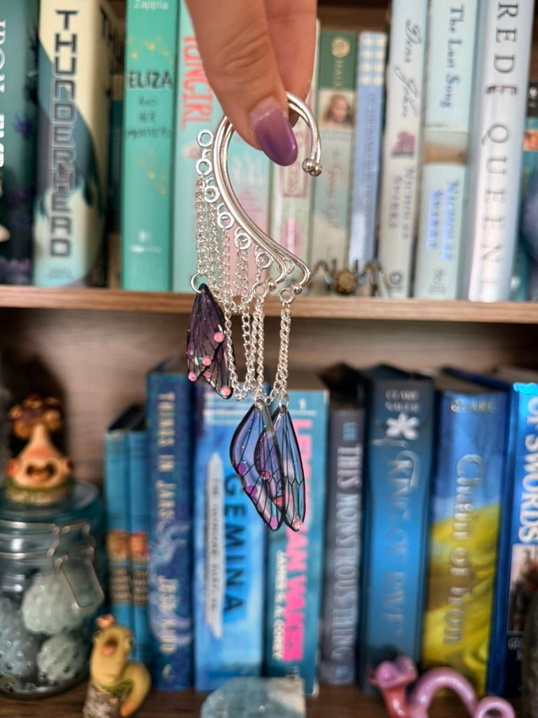 Silver + Purple Fairy Dangles Ear Cuffs