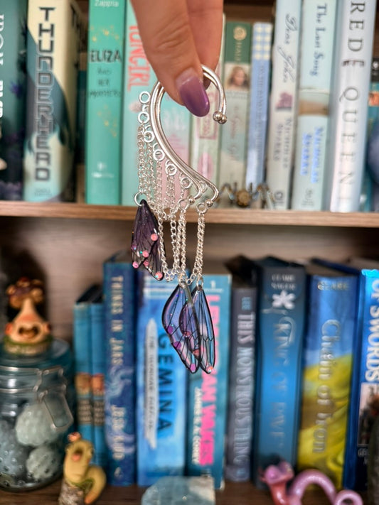 Silver + Purple Fairy Dangles Ear Cuffs
