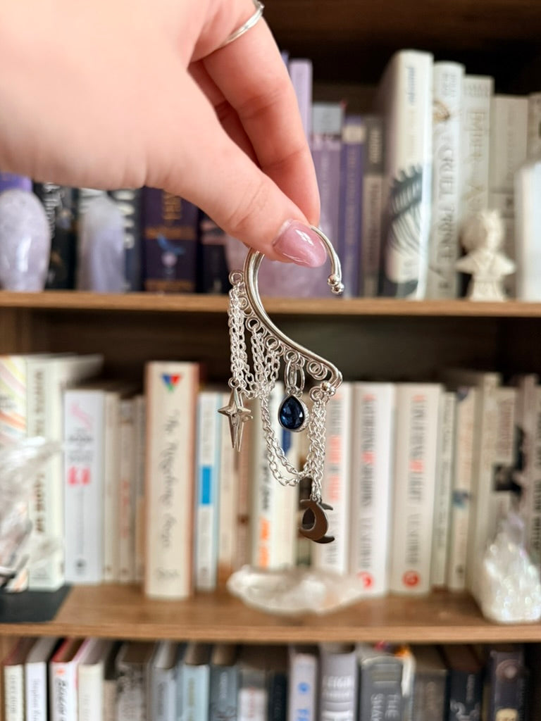 Silver + Blue Moon + Star Ear Cuffs