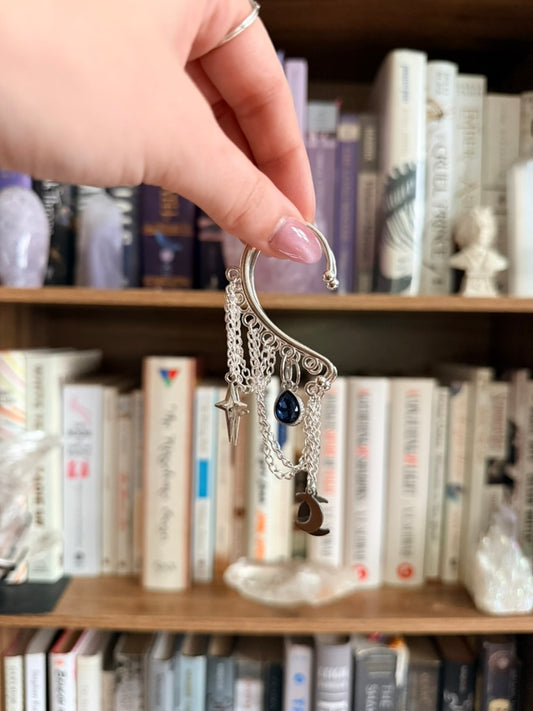 Silver + Blue Moon + Star Ear Cuffs