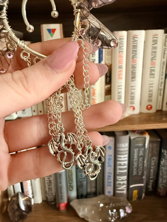 Silver + Brown Dragon Fairy Wing Ear Cuffs
