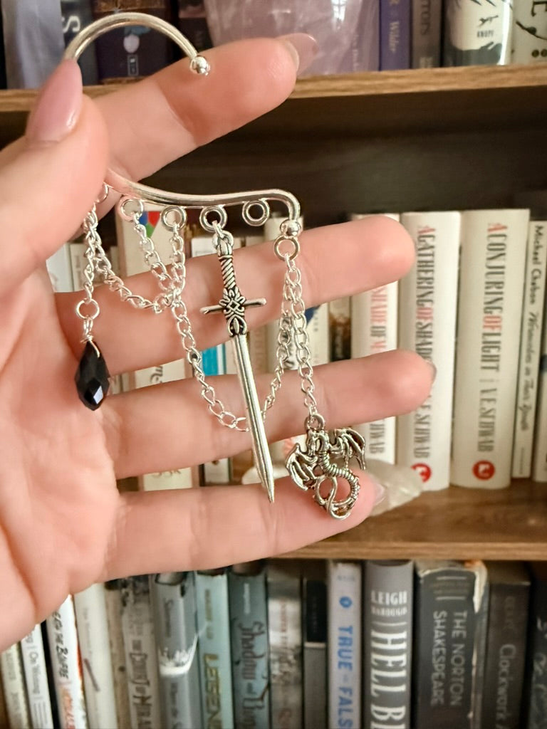 Silver + Black Dragonslayer Ear Cuffs
