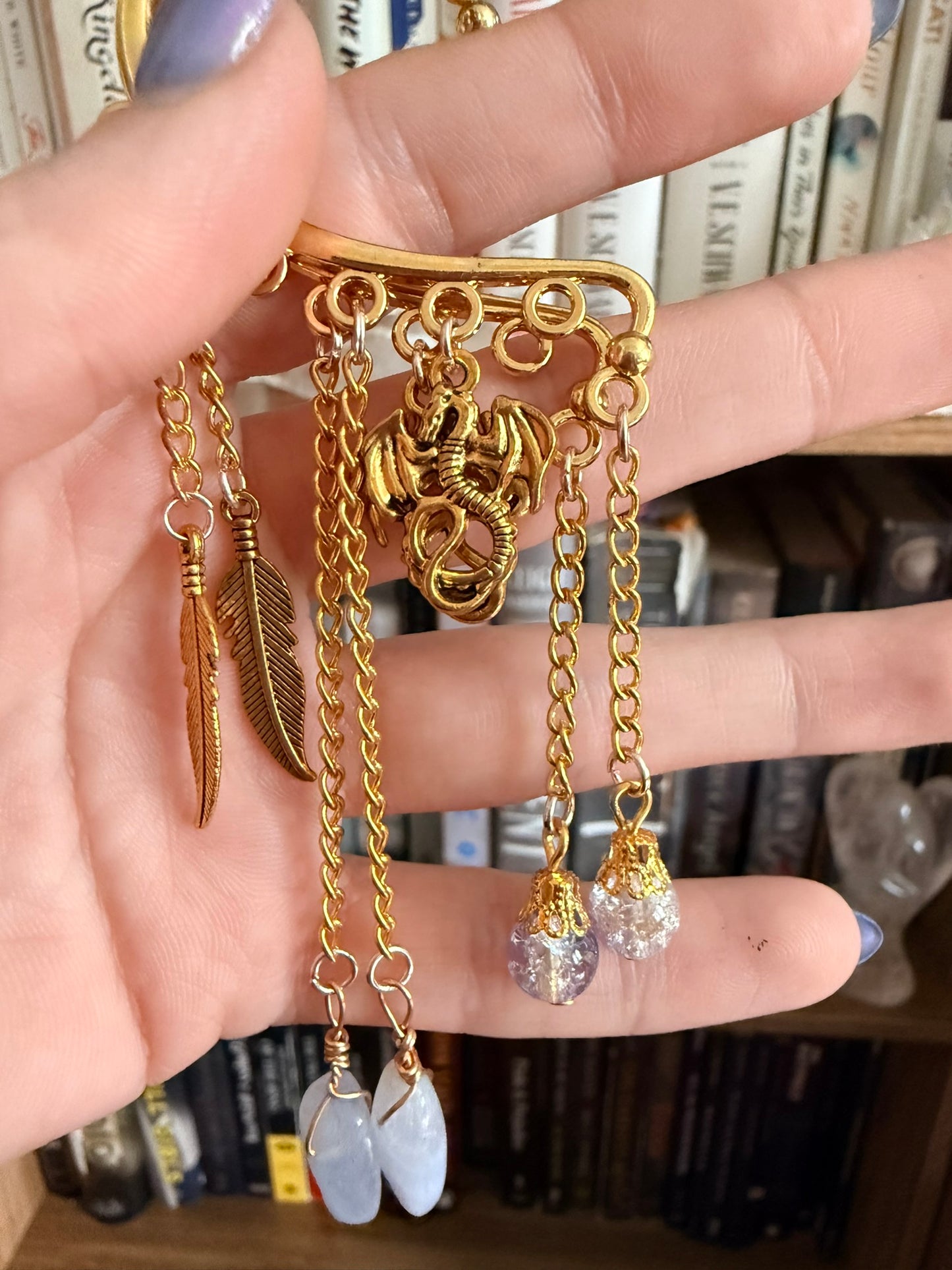 Gold Dragon + Blue Lace Agate Simple Ear Cuffs