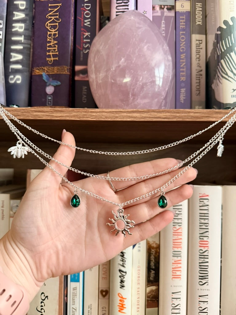 Silver + Green Bee Double Hair Swords
