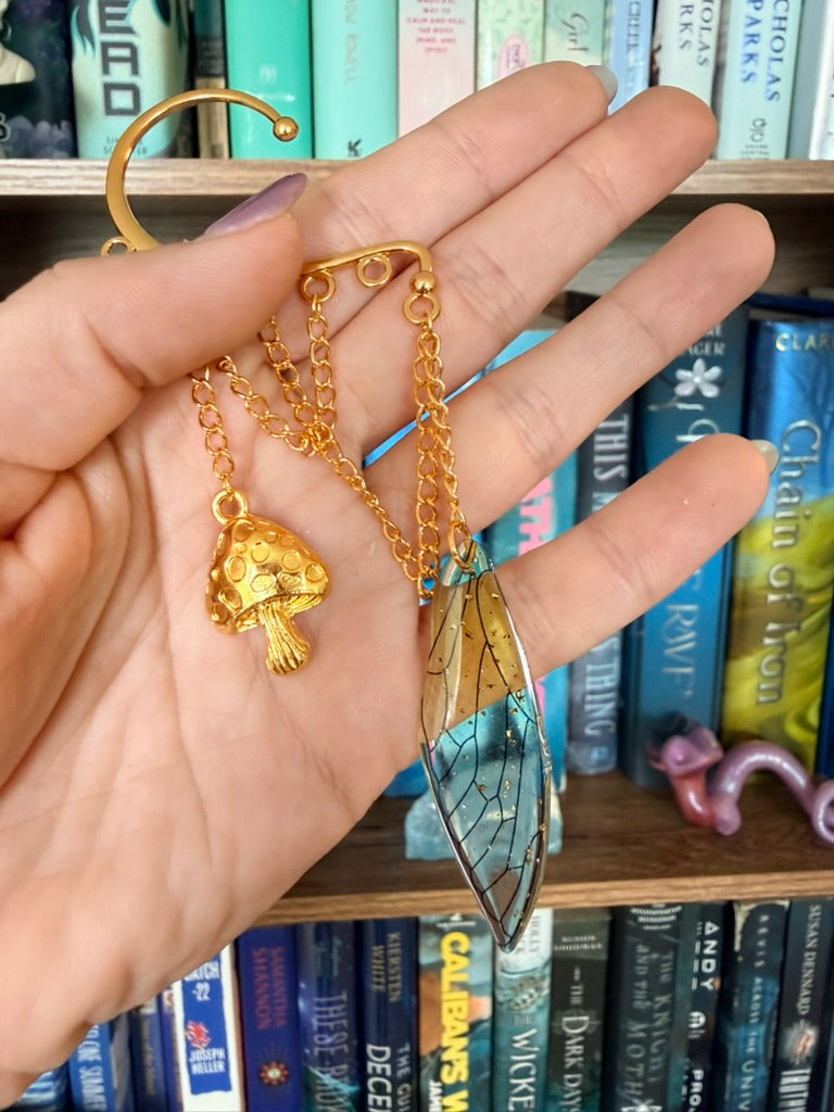 Gold + Green Mushroom Fairy Ear Cuffs