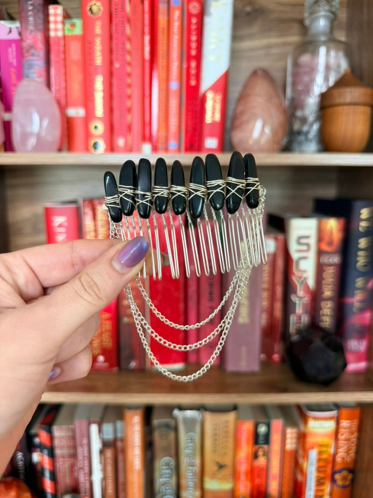 Silver + Onyx Crystal Hair Comb