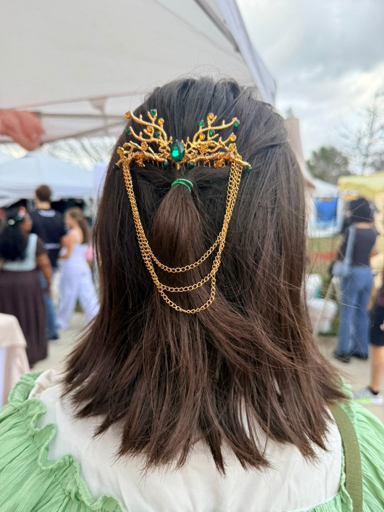 Gold + Green Moon Hair Comb