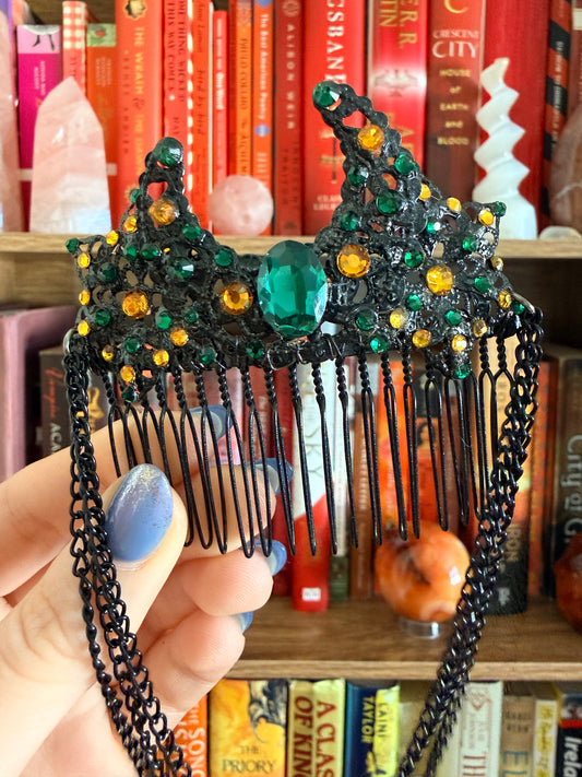 Black + Green Moon Hair Comb