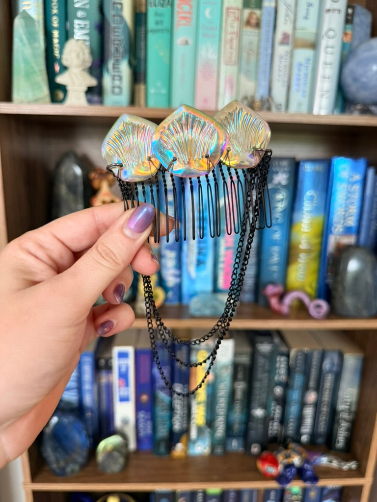 Black + Pearl Mermaid Scale Hair Comb