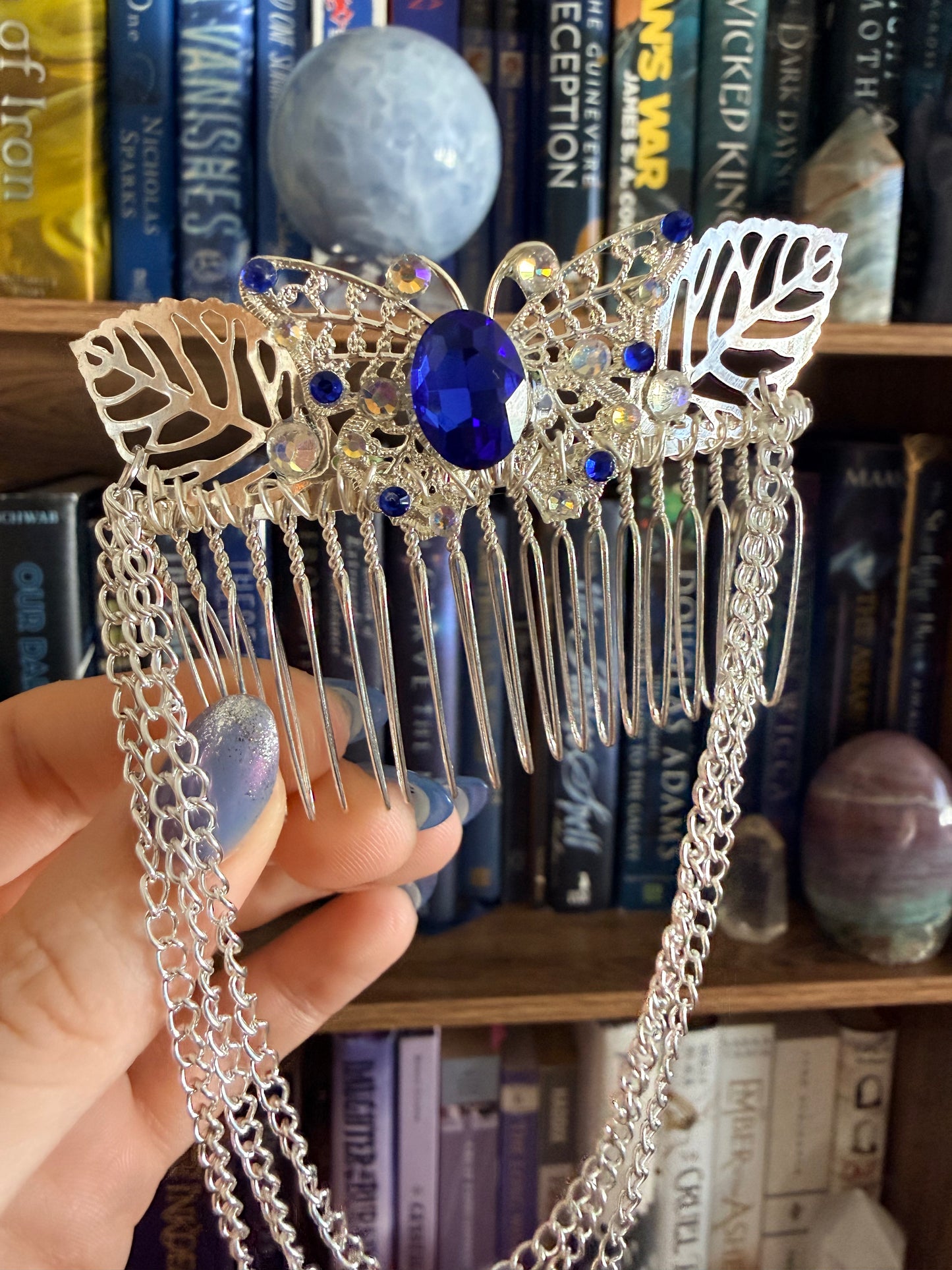 Silver + Blue Butterfly Hair Comb