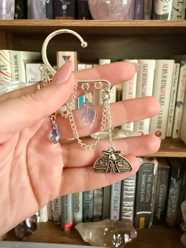 Silver + Blue Luna Moth Ear Cuffs