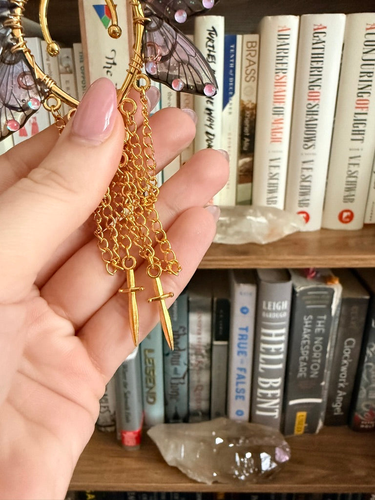 Gold + Purple Dagger Fairy Wing Ear Cuffs
