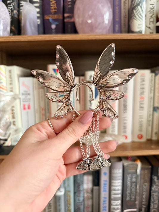 Silver + Brown Moth Fairy Wing Ear Cuffs