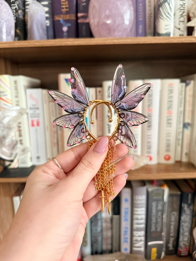 Gold + Purple Dagger Fairy Wing Ear Cuffs