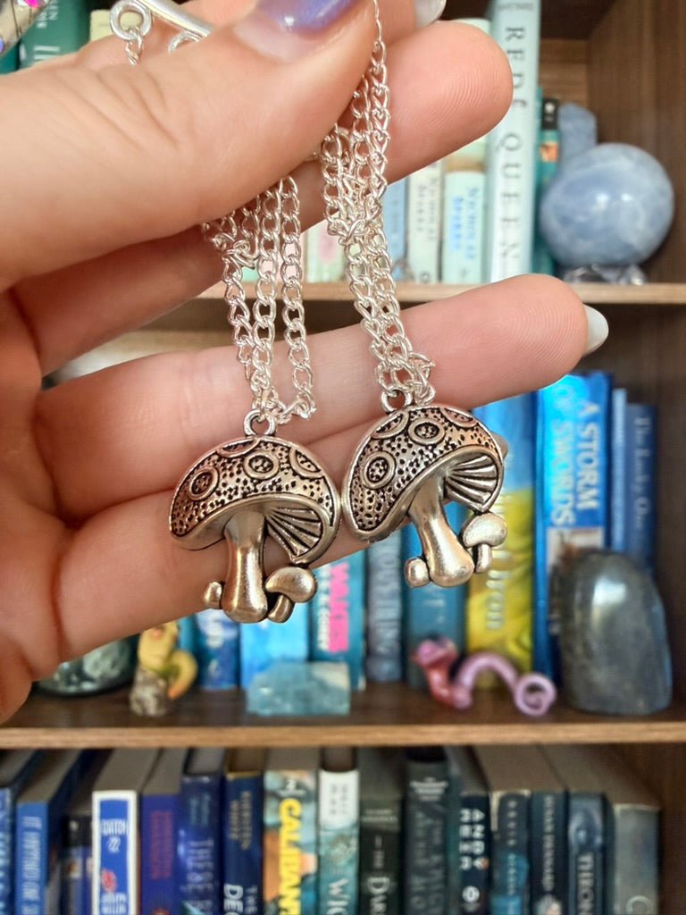 Silver + Green Mushroom Fairy Wing Ear Cuffs