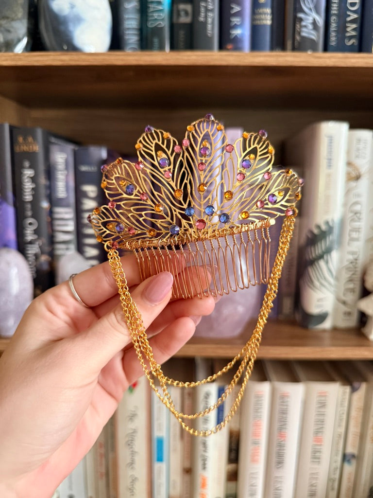 Gold + Sunset Feather Hair Comb