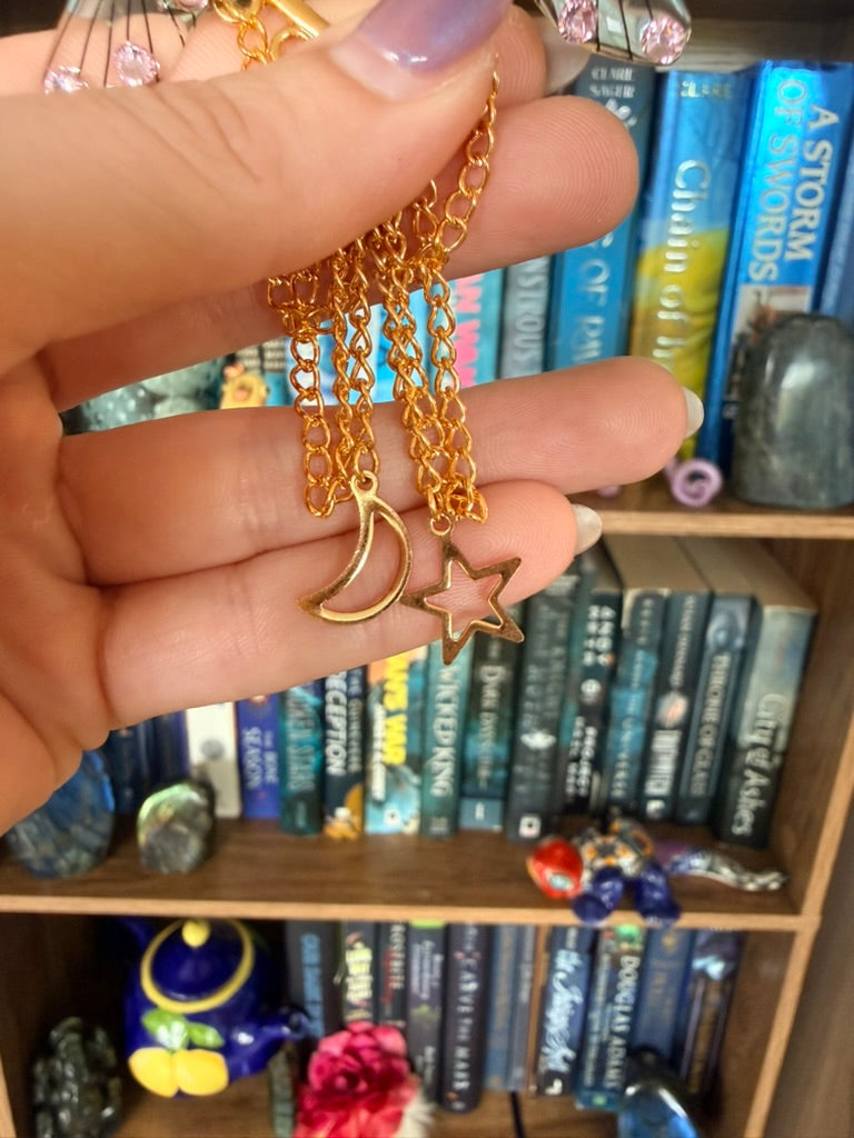 Gold + Brown Moon + Stars Fairy Wing Ear Cuffs