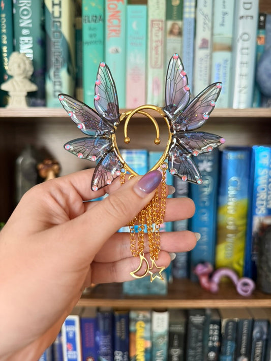 Gold + Purple Moon + Stars Fairy Wing Ear Cuffs