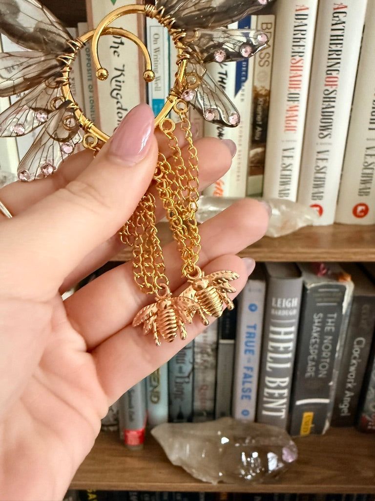 Gold + Brown Bee Fairy Wing Ear Cuffs