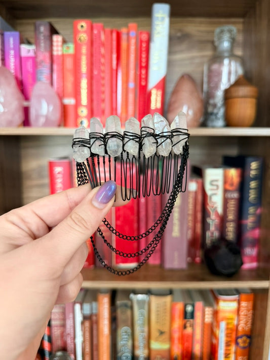 Black + Clear Quartz Crystal Hair Comb