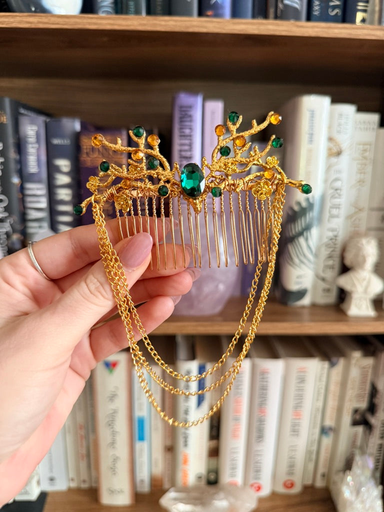 Gold + Green Stag Hair Comb